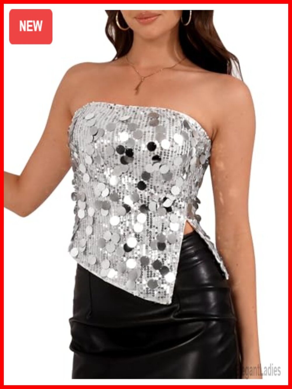 Sequin Crop Tube Top Sparkle Sleeveless Party Club Women